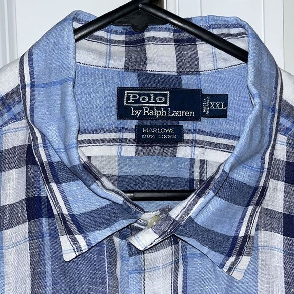 Light Blue 100% Linen Polo by Ralph Lauren LS Marlow Summer Style Shirt XXL spot - Picture 4 of 5